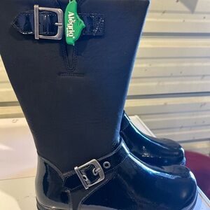 Alegria Kids Shiny Black Boots with Buckles